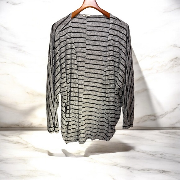 Olivia Rae Sweaters - Olivia Rae Open Front Long Cardigan Striped Gray And Black Stripes